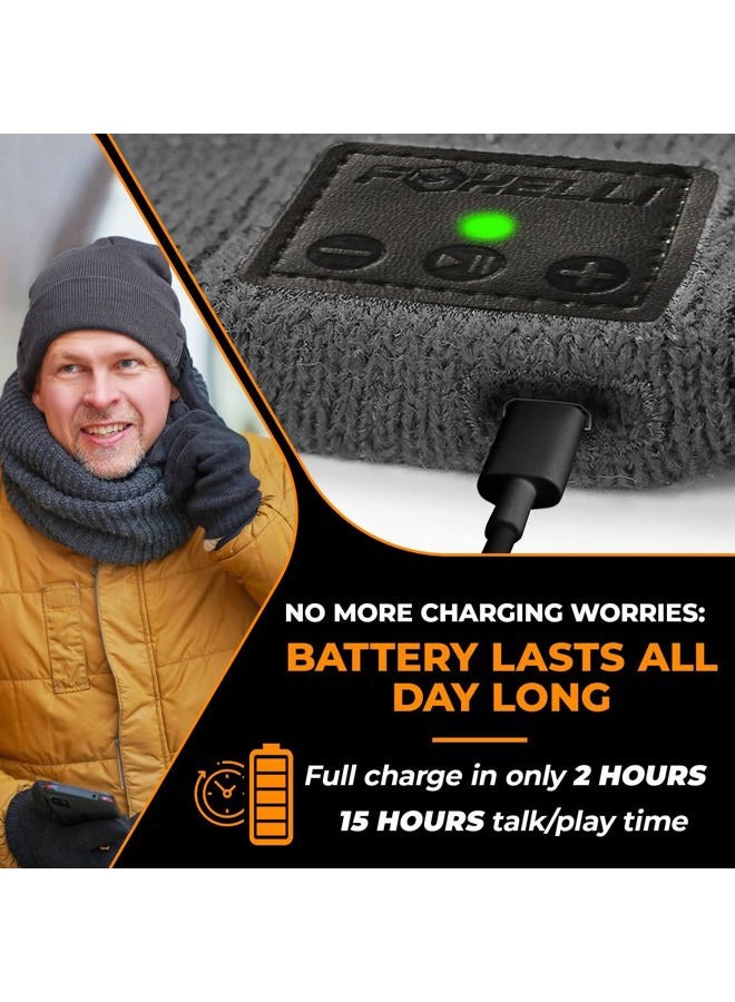 Foxelli Bluetooth Beanie Hat with Headphones Perfect Tech Gift for Men & Women Grey  - Image 5