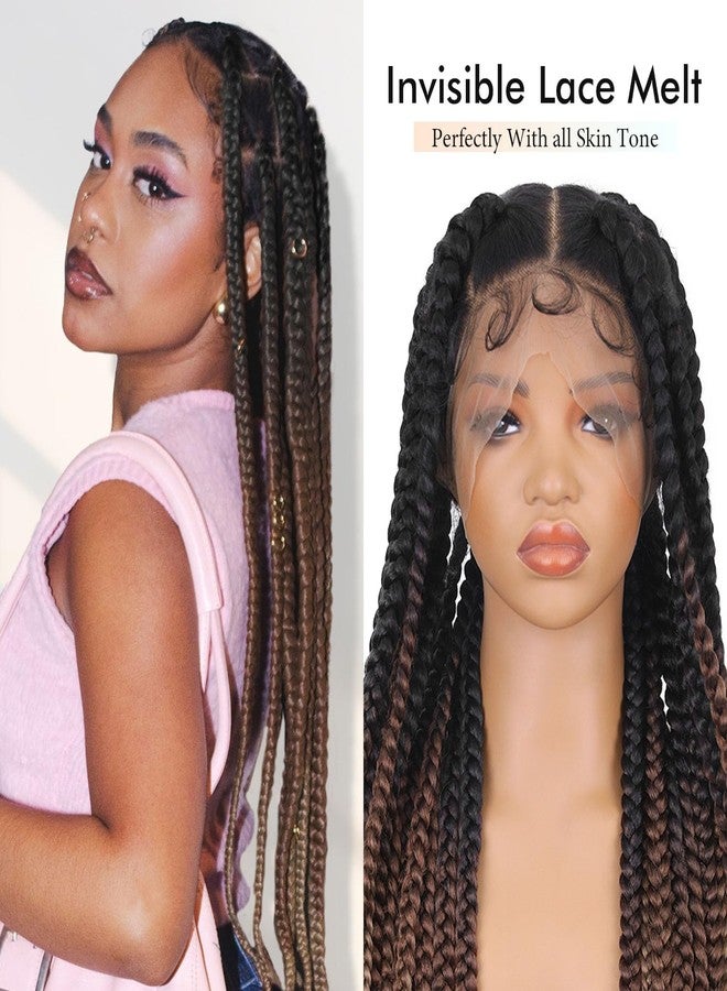 Lady Miranda Full Lace Jumbo Braided Wigs for Black Women Knotless Box Braid Wig with Baby Hair 32" Glueless Wigs Jumbo Box Braids Lace Front Synthetic Wig (1B/30/27) - Image 3