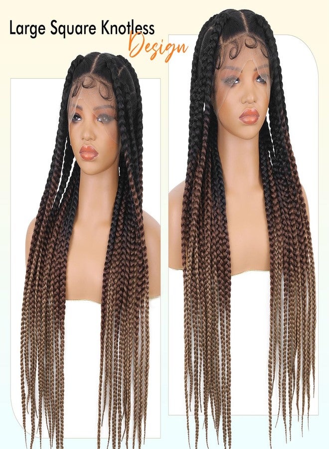 Lady Miranda Full Lace Jumbo Braided Wigs for Black Women Knotless Box Braid Wig with Baby Hair 32" Glueless Wigs Jumbo Box Braids Lace Front Synthetic Wig (1B/30/27) - Image 2
