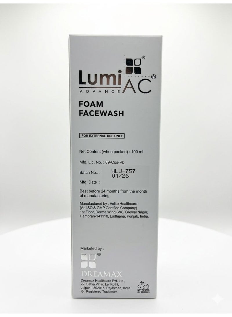 DREAMAX LumiAC Advance foam wash 100ml- Preventing acne, sebum control, post acne scars, skin lightening - Image 2