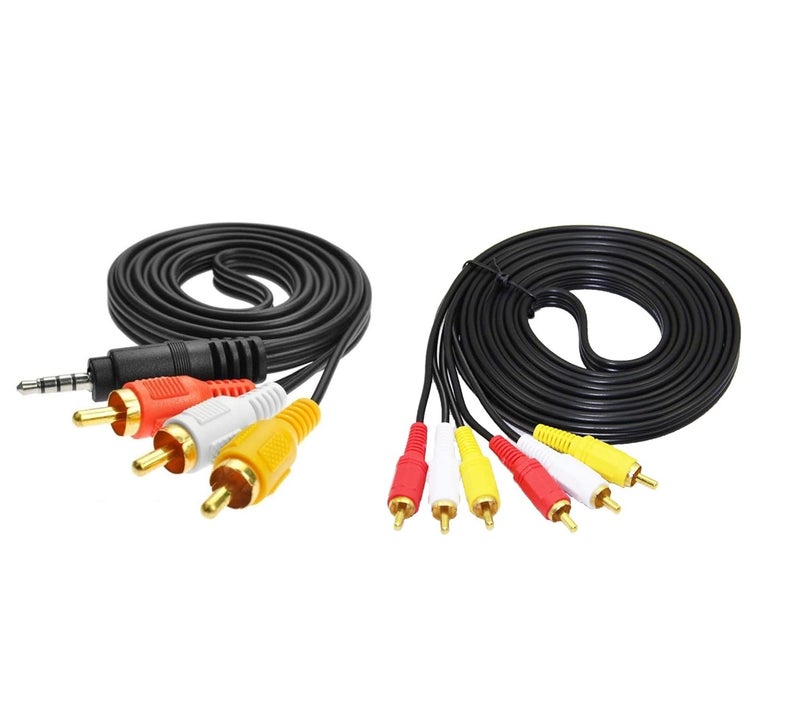 ليبي وورلد LipiWorld® كومبو 3.5mm ذكر إلى 3 RCA ذكر و 3RCA ذكر إلى 3RCA ذكر كابل تمديد ستيريو صوت فيديو 1.5 متر 3.5mm إلى 3RCA/3RCA إلى 3RCA - Image 1