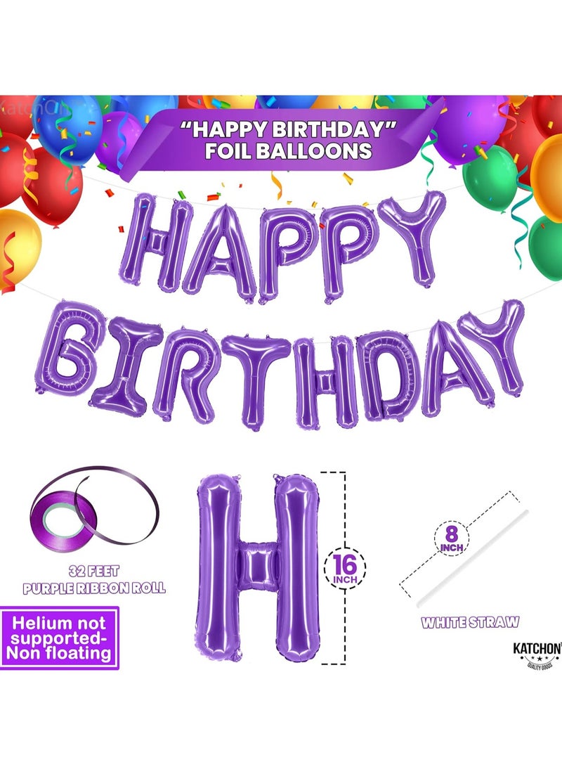KATCHON Purple Happy Birthday Balloons, 16 Inch | Foil Balloons Unicorn Decorations | Birthday Balloon Banner | Mermaid Birthday Decoration - Image 2