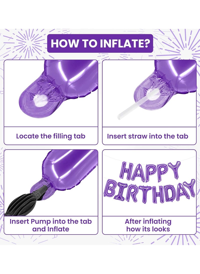 KATCHON Purple Happy Birthday Balloons, 16 Inch | Foil Balloons Unicorn Decorations | Birthday Balloon Banner | Mermaid Birthday Decoration - Image 3