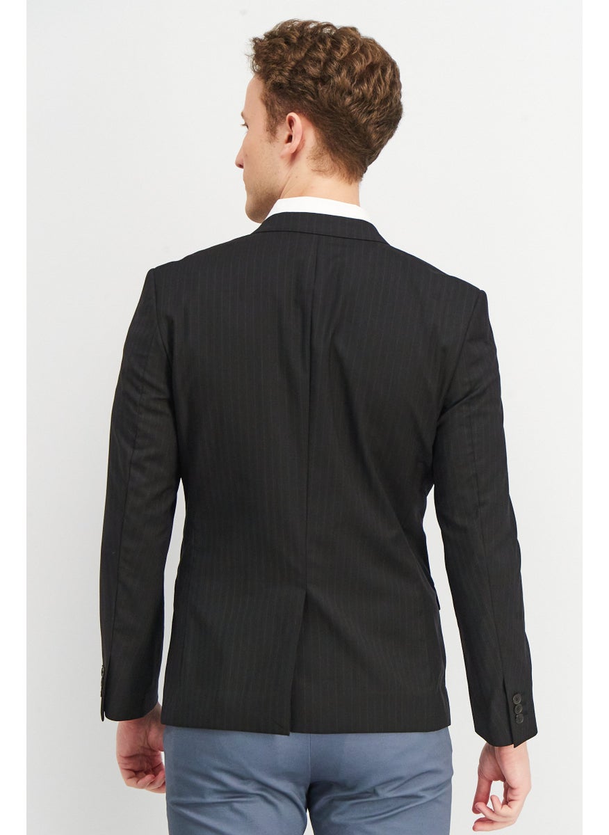Jack Jones Men Fitted Striped Long Sleeve Blazer, Black  - Image 2