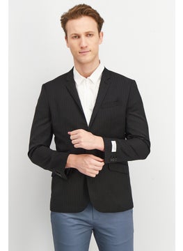 Jack Jones Men Fitted Striped Long Sleeve Blazer, Black  - Image 1