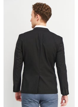 Jack Jones Men Fitted Striped Long Sleeve Blazer, Black  - Image 2