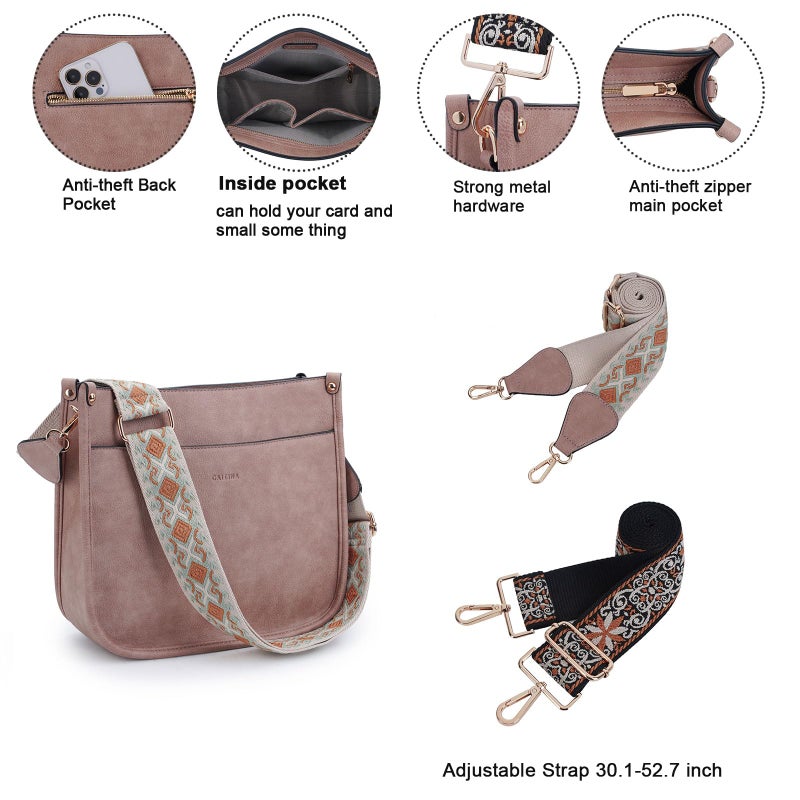 Caitina Crossbody Bag For Women Vegan Leather Hobo Handbag Designer Crossbody Purses Bucket Bag For Women with 2PCS Adjustable Strap(Beige) - Image 4