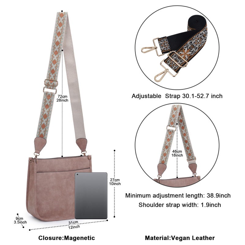 Caitina Crossbody Bag For Women Vegan Leather Hobo Handbag Designer Crossbody Purses Bucket Bag For Women with 2PCS Adjustable Strap(Beige) - Image 3