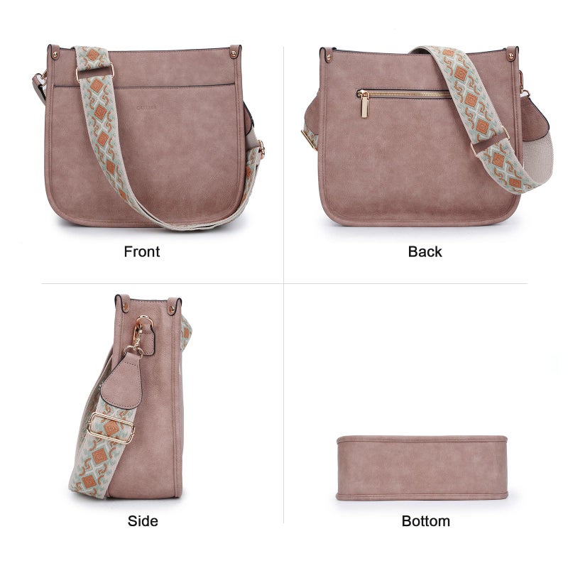 Caitina Crossbody Bag For Women Vegan Leather Hobo Handbag Designer Crossbody Purses Bucket Bag For Women with 2PCS Adjustable Strap(Beige) - Image 5