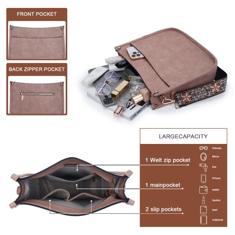 Caitina Crossbody Bag For Women Vegan Leather Hobo Handbag Designer Crossbody Purses Bucket Bag For Women with 2PCS Adjustable Strap(Beige) - Image 2