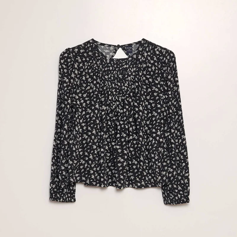 Kiabi Printed Long-Sleeved Blouse Black