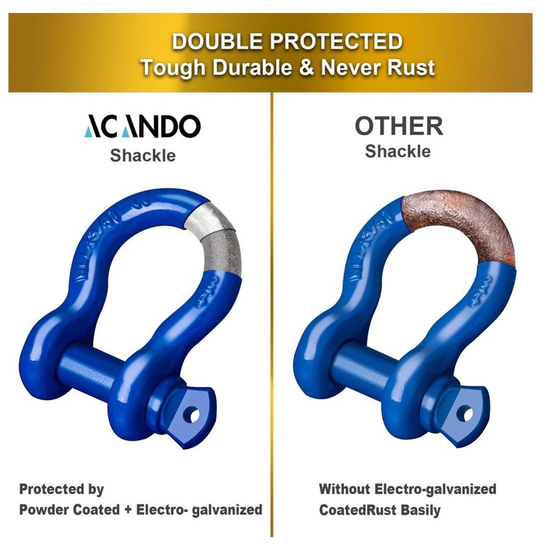 Acando Trailer Shackles 3/4 Bow Shackle Rugged Steel Forged 28.5 Ton (57,000 lbs) Max Break Strength Off Road Shackles Blue Powder Coated Heavyduty Shackles 3 Year Guarantee with Safety Gloves (Pack of 2) - Image 3