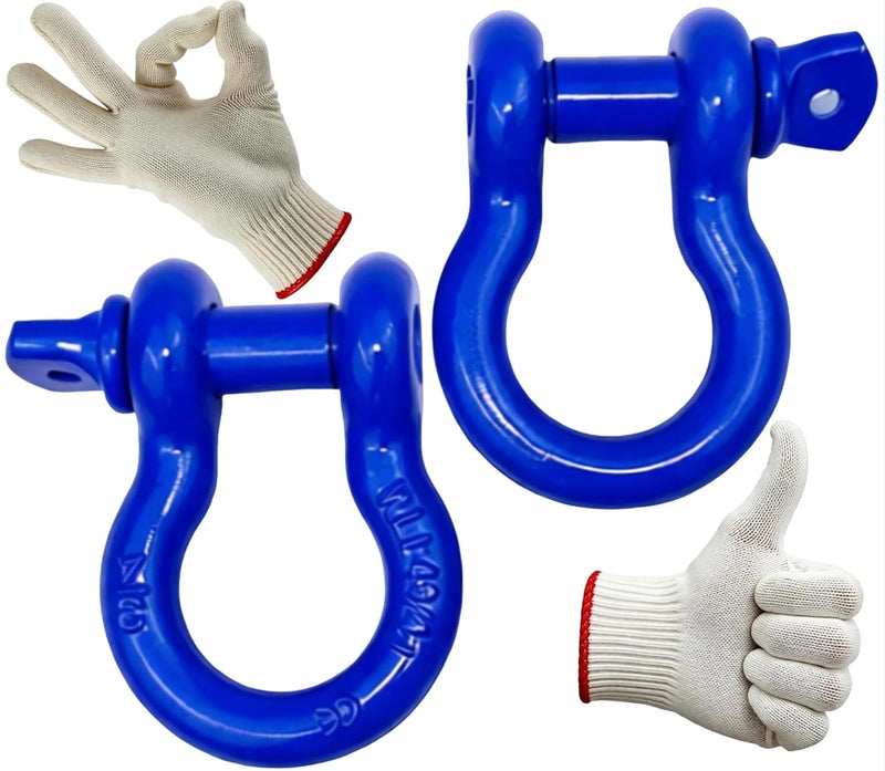 Acando Trailer Shackles 3/4 Bow Shackle Rugged Steel Forged 28.5 Ton (57,000 lbs) Max Break Strength Off Road Shackles Blue Powder Coated Heavyduty Shackles 3 Year Guarantee with Safety Gloves (Pack of 2) - Image 1