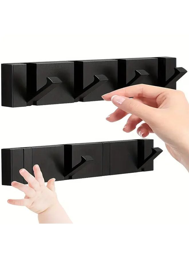 Square Black Four Hook Heavy Duty Aluminum Folding Wall Hanger For Hats Towels Bags - Image 2
