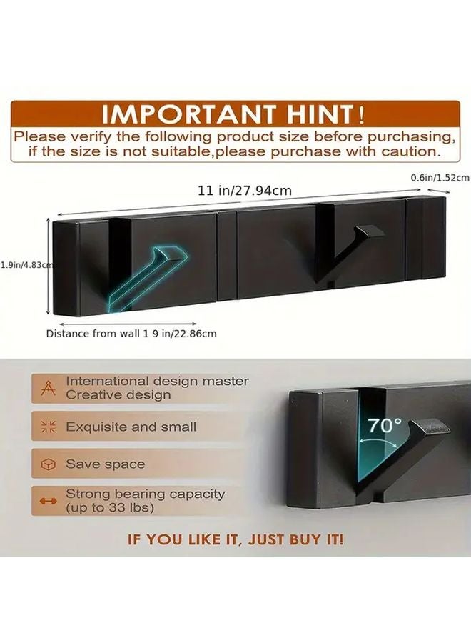 Square Black Four Hook Heavy Duty Aluminum Folding Wall Hanger For Hats Towels Bags - Image 4
