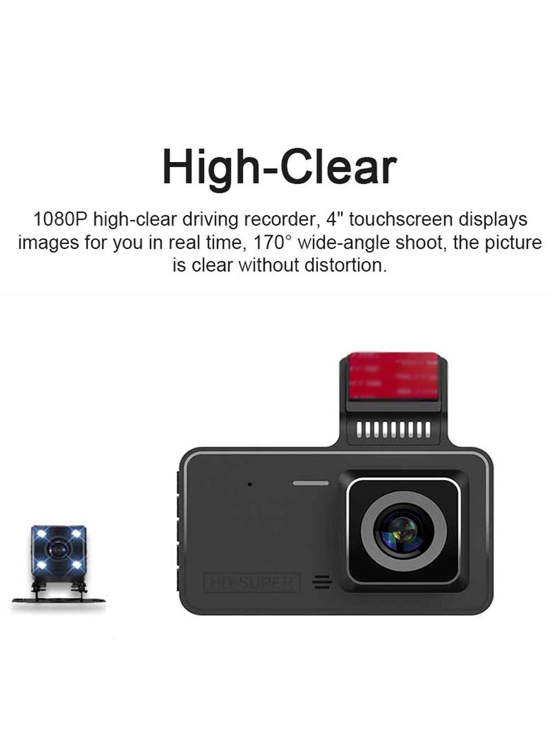 Generic - 1080P DVR Dash Camera 4 بوصة مسجل قيادة السيارة Dashcam 170 درجة زاوية واسعة مع دعم شاشة تعمل باللمس للرؤية الليلية حلقة تسجيل كشف الحركة عكس الصورة - Image 1
