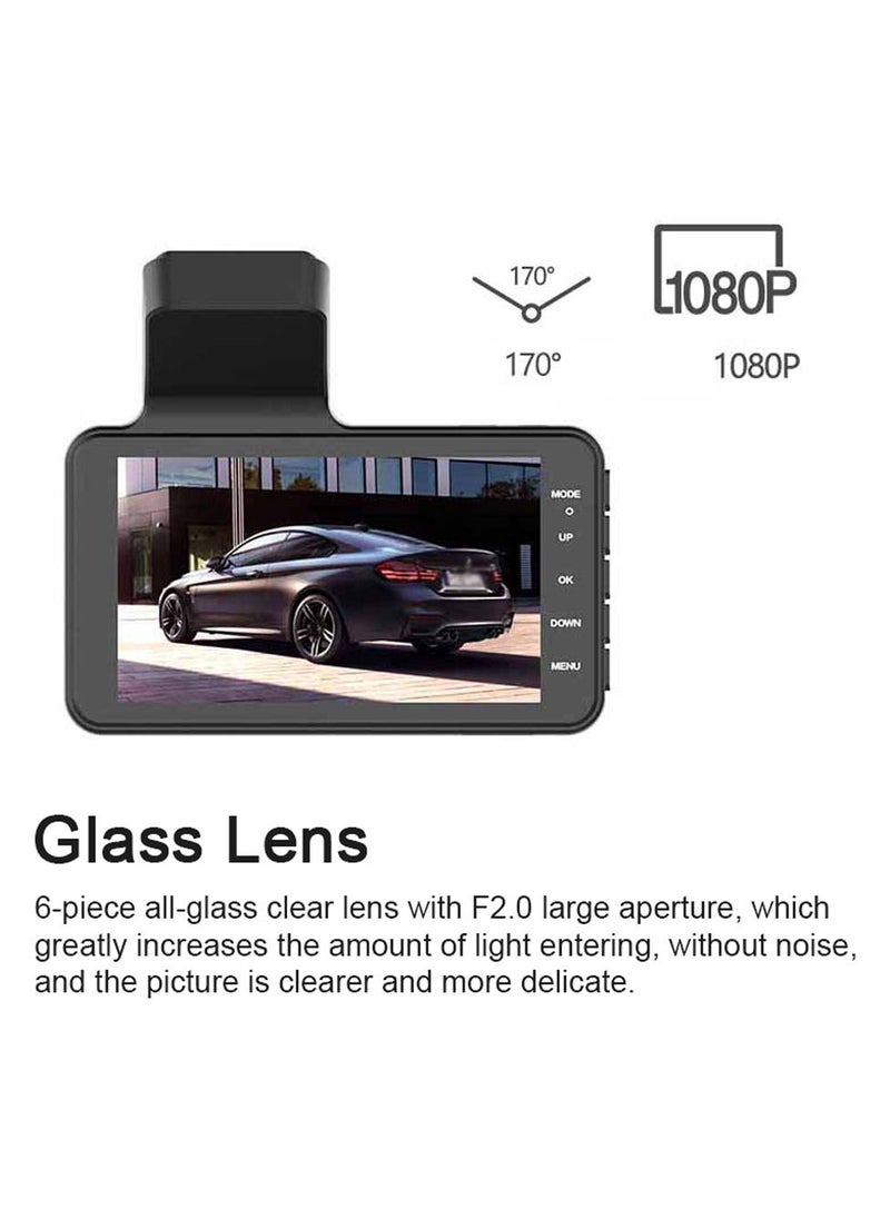 Generic - 1080P DVR Dash Camera 4 بوصة مسجل قيادة السيارة Dashcam 170 درجة زاوية واسعة مع دعم شاشة تعمل باللمس للرؤية الليلية حلقة تسجيل كشف الحركة عكس الصورة - Image 1