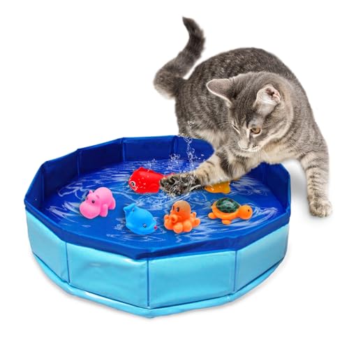 Eelexa Portable Cat Pool Toy with 6 FishShaped Water Toys Interactive SplashProof Indoor Cat Toys for Boredom Relief SelfPlay Cat Pool for Bored Cats Easy Fill Drain Design - Image 1
