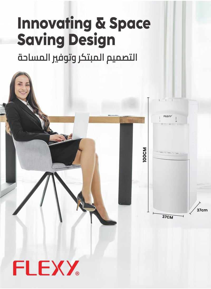 فليكسي - "موزع مياه FLEXY Premium: مصمم هندسيًا ألمانيًا للحصول على مياه ساخنة وباردة فائقة، مع خزان من الفولاذ المقاوم للصدأ، وتبريد الضاغط، والتحكم التلقائي في درجة الحرارة، وراحة خزان الدفع، والحماية من الحرارة الزائدة." - Image 1