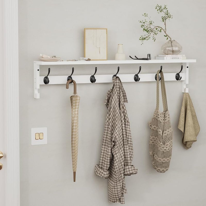 AMBIRD Coat Rack Wall Mount, 35 Inch Large Coat Hooks Wall Mounted with 7 Dual Metal Hooks and 2 Side Hooks, Wall Hooks with Shelf in Entryway, Kitchen, Living Room, Bathroom, Bedroom (White) - Image 5