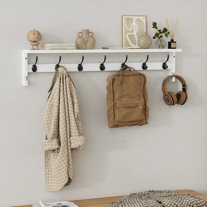 AMBIRD Coat Rack Wall Mount, 35 Inch Large Coat Hooks Wall Mounted with 7 Dual Metal Hooks and 2 Side Hooks, Wall Hooks with Shelf in Entryway, Kitchen, Living Room, Bathroom, Bedroom (White) - Image 4