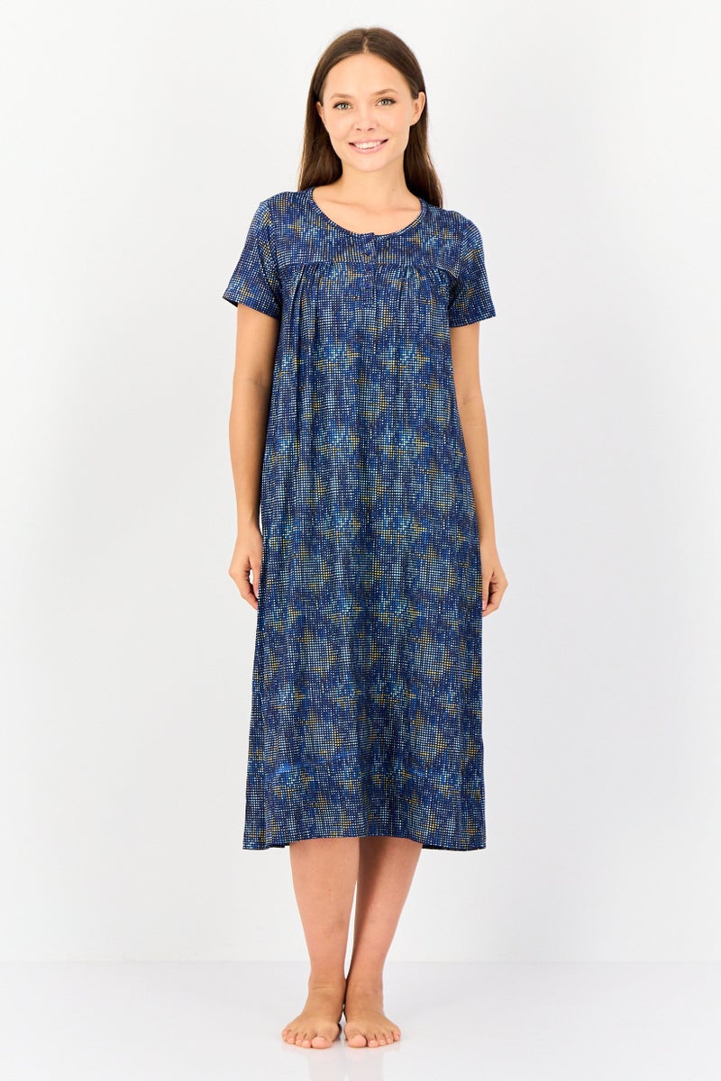 zivame Women Polka Dots Short Sleeves Sleeping Dress, Multicolor - Image 1