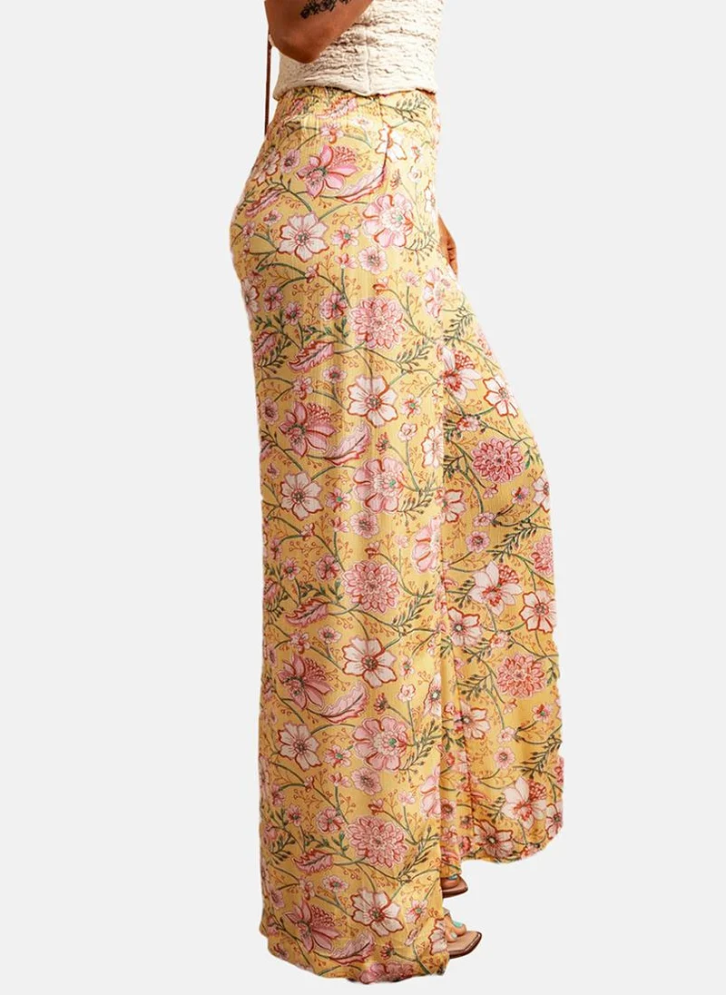 يونيكي Yellow Floral Print Casual Trouser