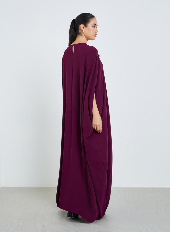 Amirah Women Burgundy Maxi Kaftan with Floral Embellishments - Image 5