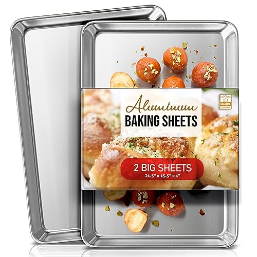 Eatex Aluminum Baking Sheet Set, 2 Pack Cookie Sheet Set, 21” x 15” Large Baking Pan Set, Cookie Sheets for Baking Nonstick, Baking Pans Set, Steel Baking Sheets for Oven, Big Sheet Pans for Baking - Image 1