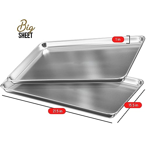 Eatex Aluminum Baking Sheet Set, 2 Pack Cookie Sheet Set, 21” x 15” Large Baking Pan Set, Cookie Sheets for Baking Nonstick, Baking Pans Set, Steel Baking Sheets for Oven, Big Sheet Pans for Baking - Image 2