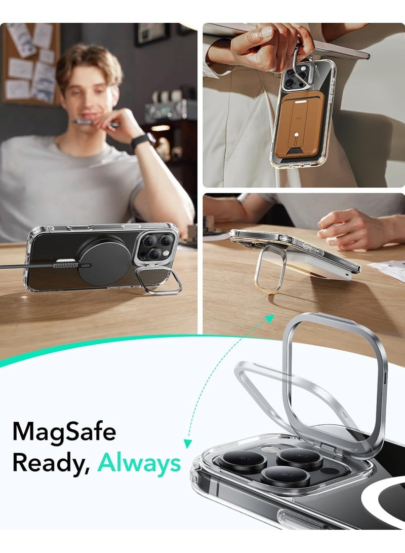 جراب iPhone 16 Pro – متوافق مع MagSafe، حماية عسكرية، مزود بحامل مدمج، ظهر شفاف مقاوم للخدوش، سلسلة كلاسيك - Image 2