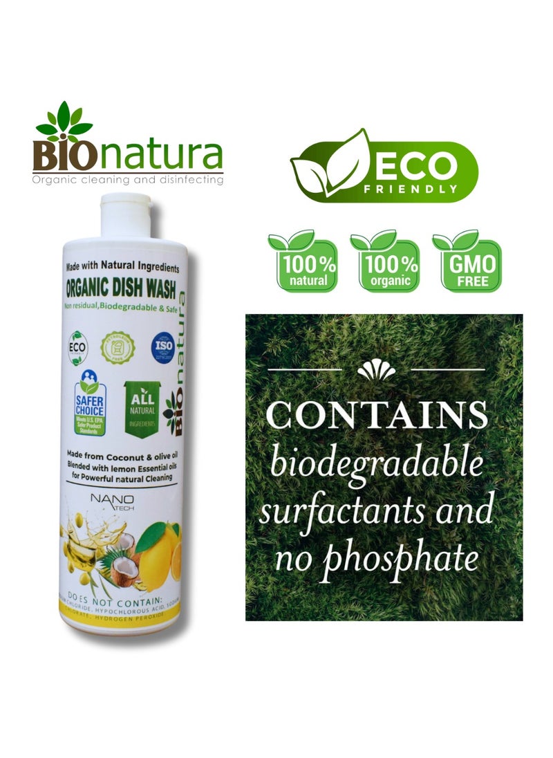 BioNatura - BioNatura Organic Dish Wash, Natural Grease Remover, Non-Toxic Dishwashing Liquid, Eco-Friendly Dish Soap, Plant-Based Dish Cleaner, Biodegradable Formula, Safe for Hands - Image 1