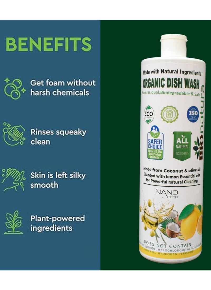 BioNatura - BioNatura Organic Dish Wash, Natural Grease Remover, Non-Toxic Dishwashing Liquid, Eco-Friendly Dish Soap, Plant-Based Dish Cleaner, Biodegradable Formula, Safe for Hands - Image 1