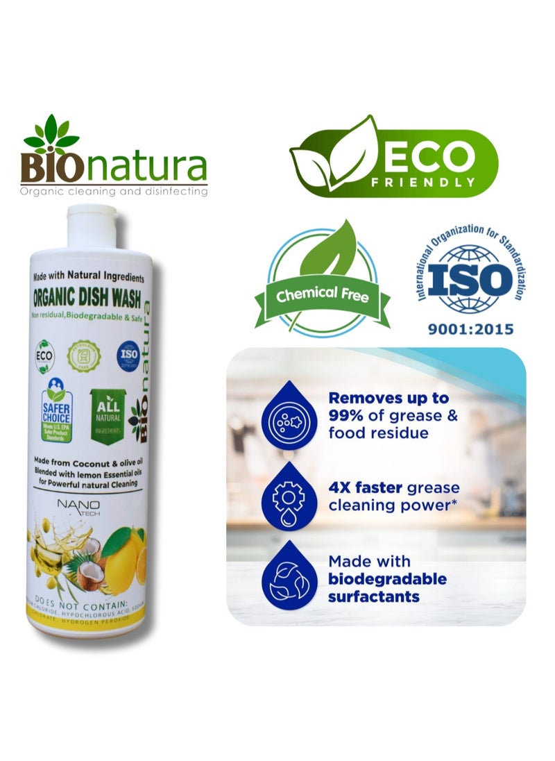 BioNatura - BioNatura Organic Dish Wash, Natural Grease Remover, Non-Toxic Dishwashing Liquid, Eco-Friendly Dish Soap, Plant-Based Dish Cleaner, Biodegradable Formula, Safe for Hands - Image 1