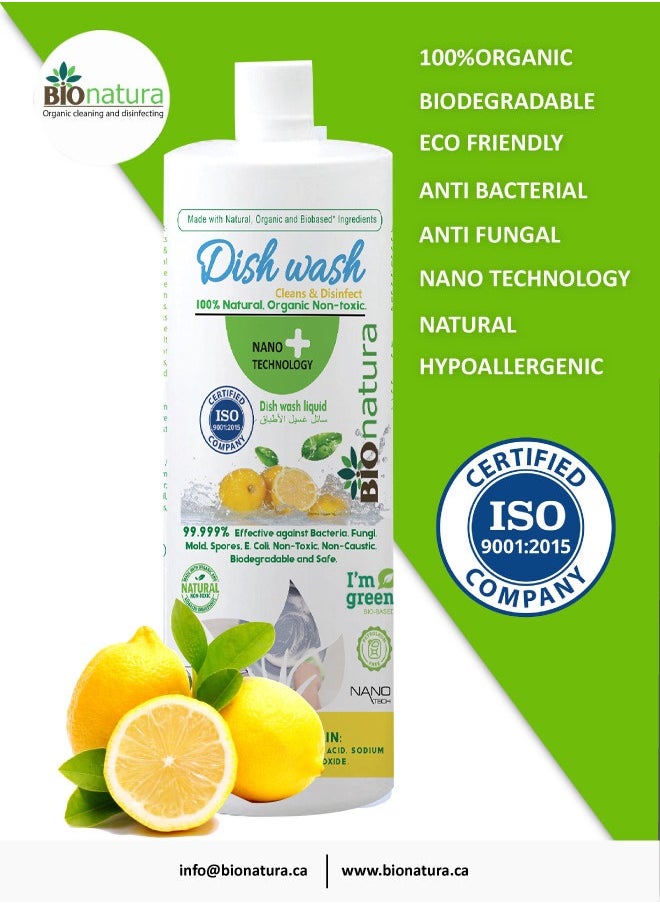 BioNatura - BioNatura Organic Dish Wash, Natural Grease Remover, Non-Toxic Dishwashing Liquid, Eco-Friendly Dish Soap, Plant-Based Dish Cleaner, Biodegradable Formula, Safe for Hands - Image 1