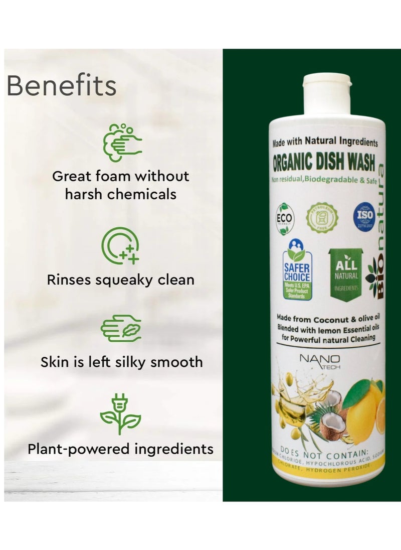 BioNatura - BioNatura Organic Dish Wash, Natural Grease Remover, Non-Toxic Dishwashing Liquid, Eco-Friendly Dish Soap, Plant-Based Dish Cleaner, Biodegradable Formula, Safe for Hands - Image 1