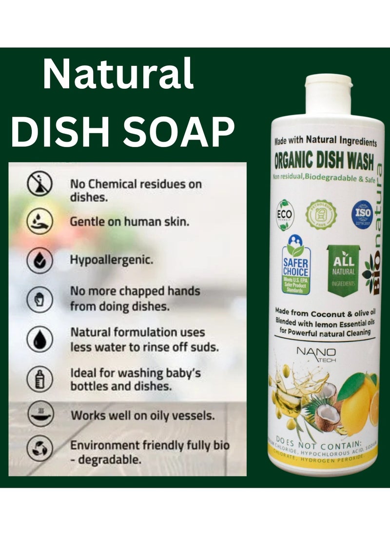 BioNatura - BioNatura Organic Dish Wash, Natural Grease Remover, Non-Toxic Dishwashing Liquid, Eco-Friendly Dish Soap, Plant-Based Dish Cleaner, Biodegradable Formula, Safe for Hands - Image 1