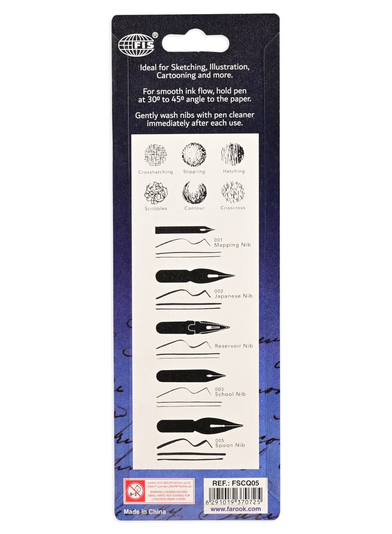 FIS Calligraphy Pen, Set of 7 Pieces with Sketch & Illustration Pen, 1 Dip Pen, 5 Nibs, 1 Bottle of 20ml Manga Black Ink-FSCQ05 - Image 4