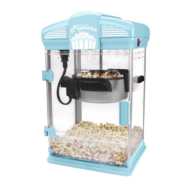 West Bend Stir Crazy Movie Theater Popcorn Popper, Gourmet Popcorn Maker with Nonstick Popcorn Kettle, Measuring Tool and Scoop , 4 Qt, Blue - Image 1