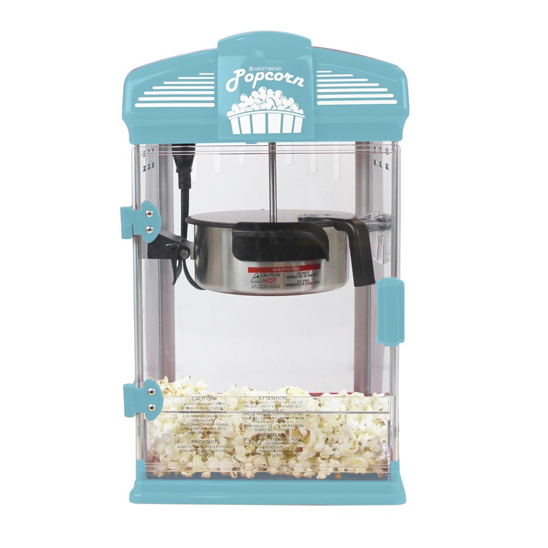 West Bend Stir Crazy Movie Theater Popcorn Popper, Gourmet Popcorn Maker with Nonstick Popcorn Kettle, Measuring Tool and Scoop , 4 Qt, Blue - Image 5