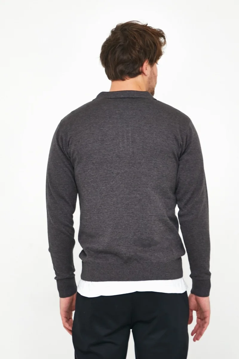 MRS Clothing Men's Anthracite Standard Fit Slim Fit Zippered Polo Neck Wool Knitwear Sweater