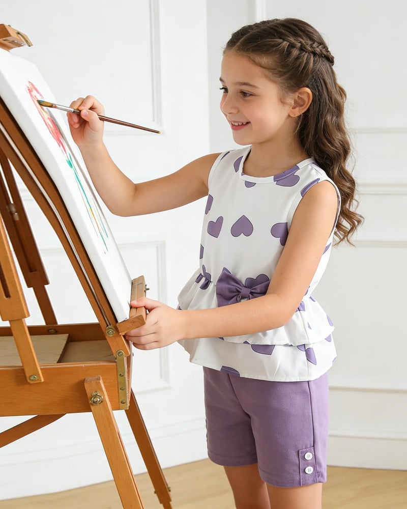 GOLLUNER Kids Girl Clothes Heart Print Sleeveless Top and Shorts Baby Girl Summer Outfits Short Set(6-7T) - Image 5