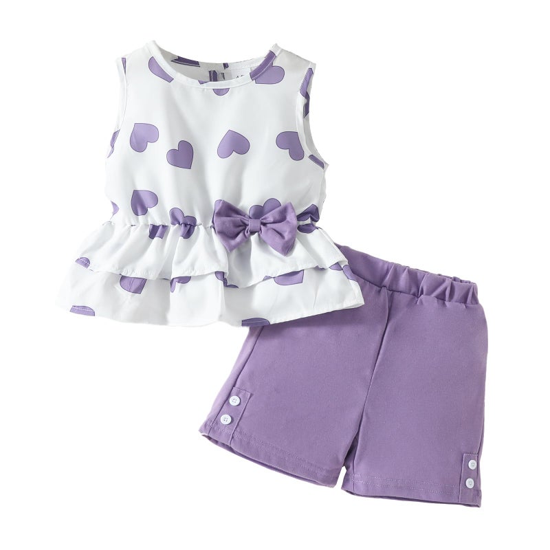 GOLLUNER Kids Girl Clothes Heart Print Sleeveless Top and Shorts Baby Girl Summer Outfits Short Set(6-7T) - Image 1