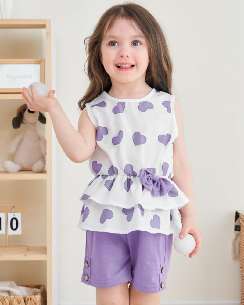 GOLLUNER Kids Girl Clothes Heart Print Sleeveless Top and Shorts Baby Girl Summer Outfits Short Set(6-7T) - Image 3