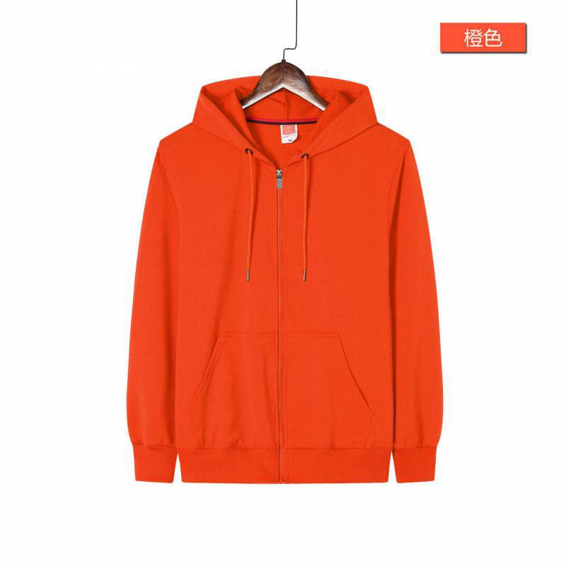 Hooded zipper four-sided elastic hooded sweater printed logo cultural advertising shirt work clothes embroidered class clothes E207 Orange - Image 1