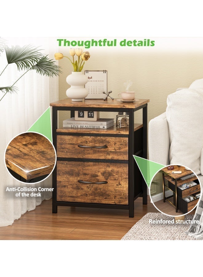 SHEIDLIN Modern open-top open-shelf bedside table with brown frame and MDF panel for waterproof and wear-resistant construction, featuring double-layer fabric drawers in bedroom furniture - Image 2