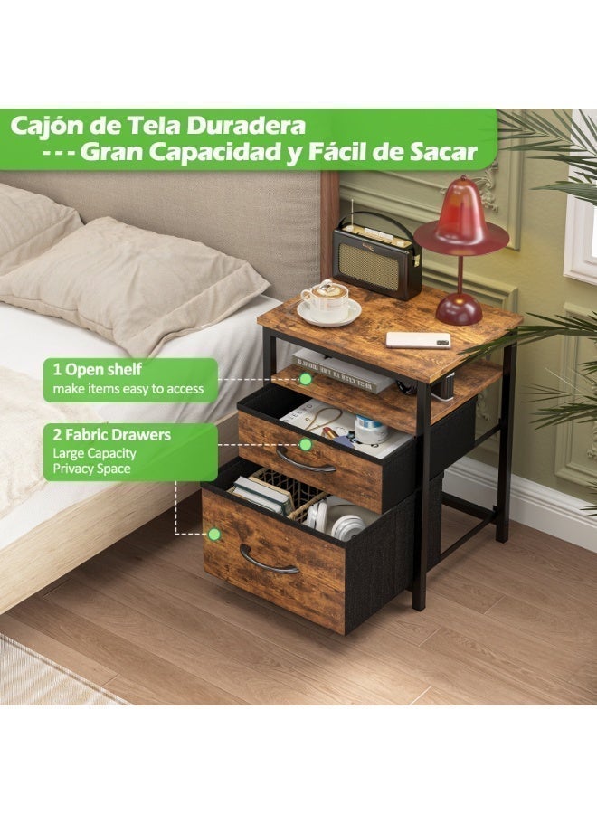 SHEIDLIN Modern open-top open-shelf bedside table with brown frame and MDF panel for waterproof and wear-resistant construction, featuring double-layer fabric drawers in bedroom furniture - Image 3