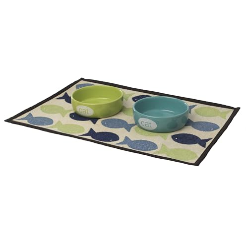 PetRageous 12089 Kool Fish Tapestry Dog and Cat Non-Skid Machine Washable Mat for Pet Feeding Areas with Rubber Backing 13-Inch by 19-Inch for Dogs and Cats, Grey - Image 2
