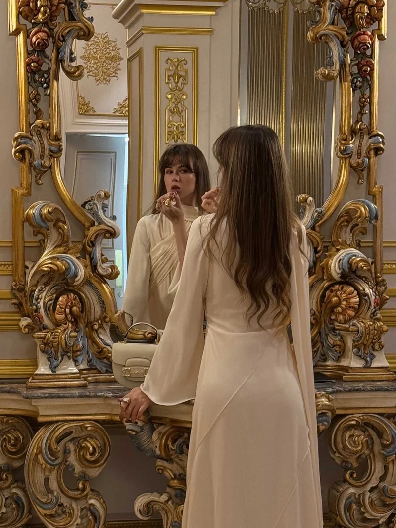 Lichi Maxi dress with asymmetrical draped bodice