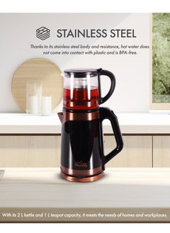 Any Morning Turkish Teapot Electric Tea Kettle with Infuser 2000ml, Stainless Steel Tea Maker Machine  68oz, Glass Teapot with Filter, Double Boiler, LED Light, 360 Swivel Base, 1500W - DE23203SX  - Image 2